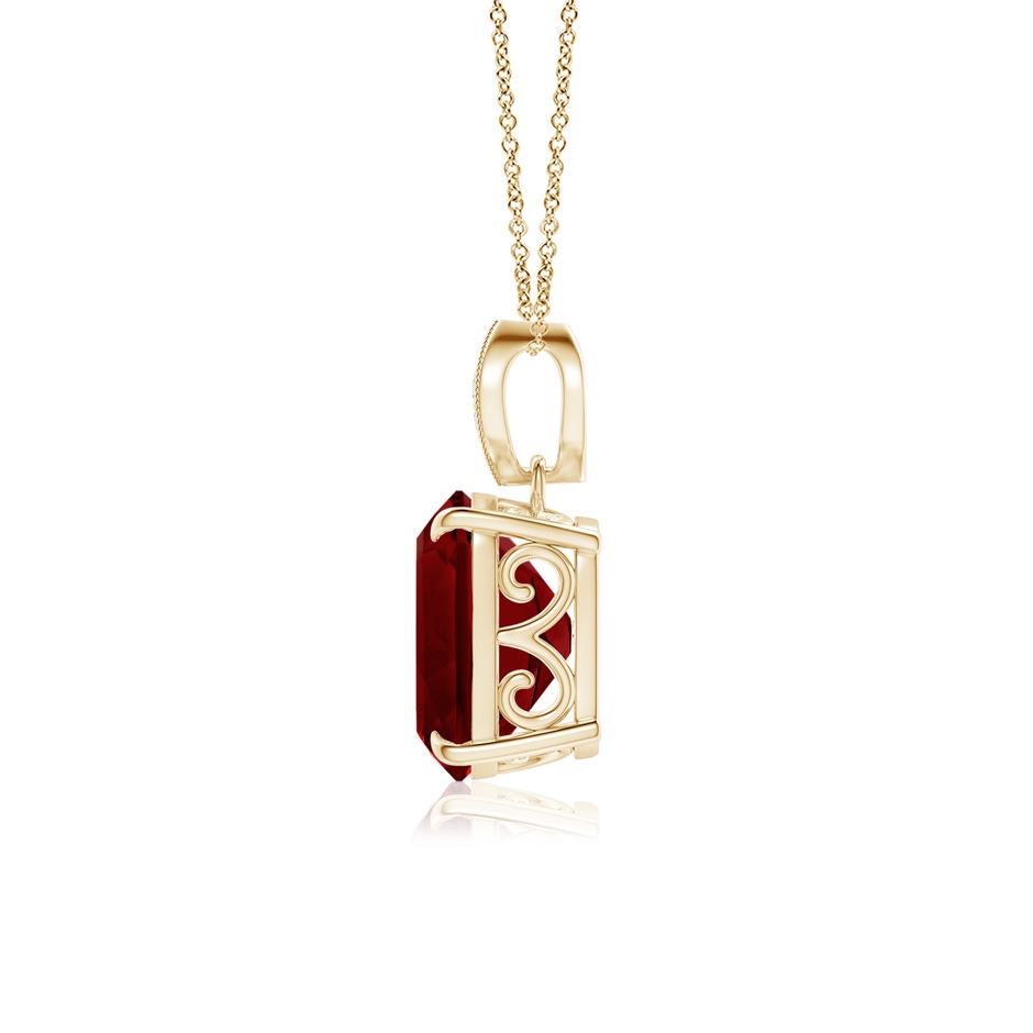 10x8mm AAAA Rectangular Cushion Garnet Leaf Bale Pendant in Yellow Gold side-1