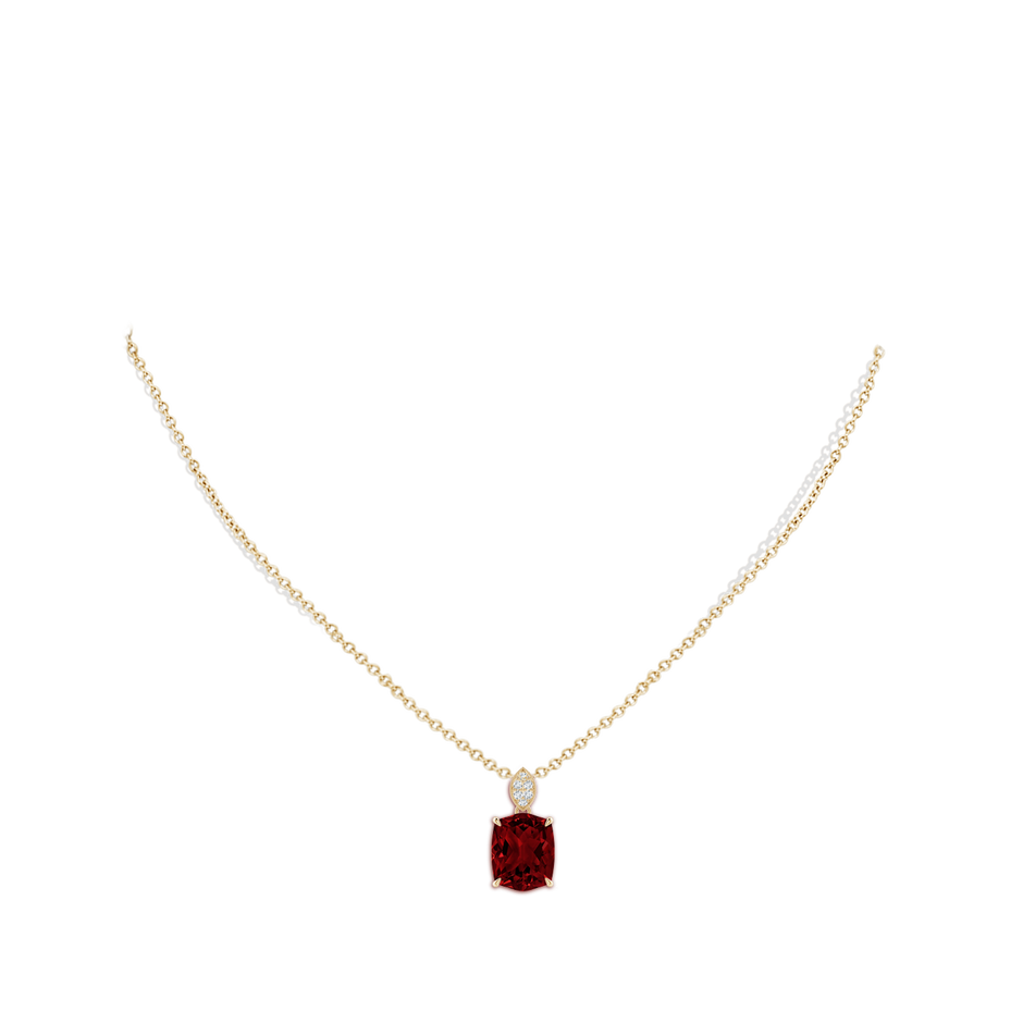 10x8mm AAAA Rectangular Cushion Garnet Leaf Bale Pendant in Yellow Gold body-neck