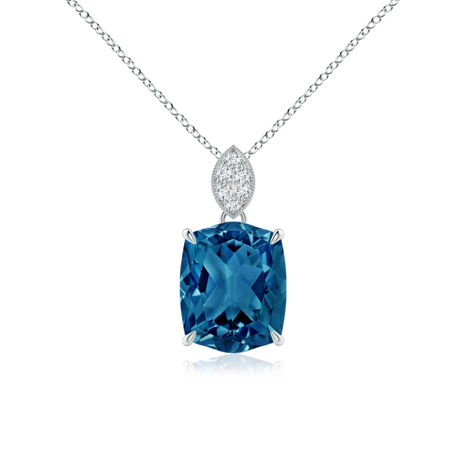 10x8mm AAAA Rectangular Cushion London Blue Topaz Leaf Bale Pendant in P950 Platinum 