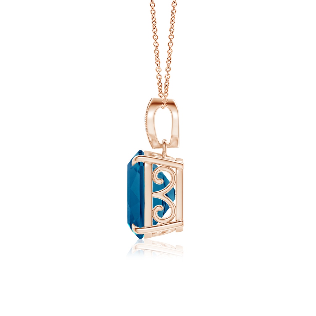 10x8mm AAAA Rectangular Cushion London Blue Topaz Leaf Bale Pendant in Rose Gold - side_1