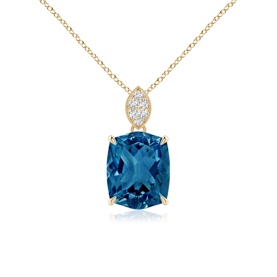 10x8mm AAAA Rectangular Cushion London Blue Topaz Leaf Bale Pendant in Yellow Gold 