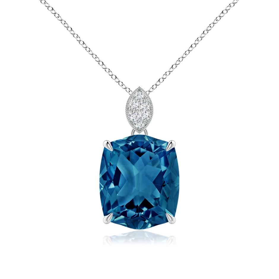 12x10mm AAAA Rectangular Cushion London Blue Topaz Leaf Bale Pendant in P950 Platinum 