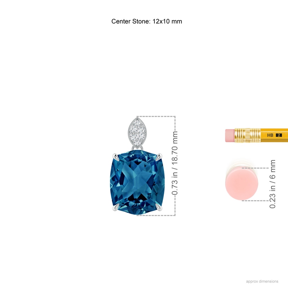 12x10mm AAAA Rectangular Cushion London Blue Topaz Leaf Bale Pendant in P950 Platinum ruler
