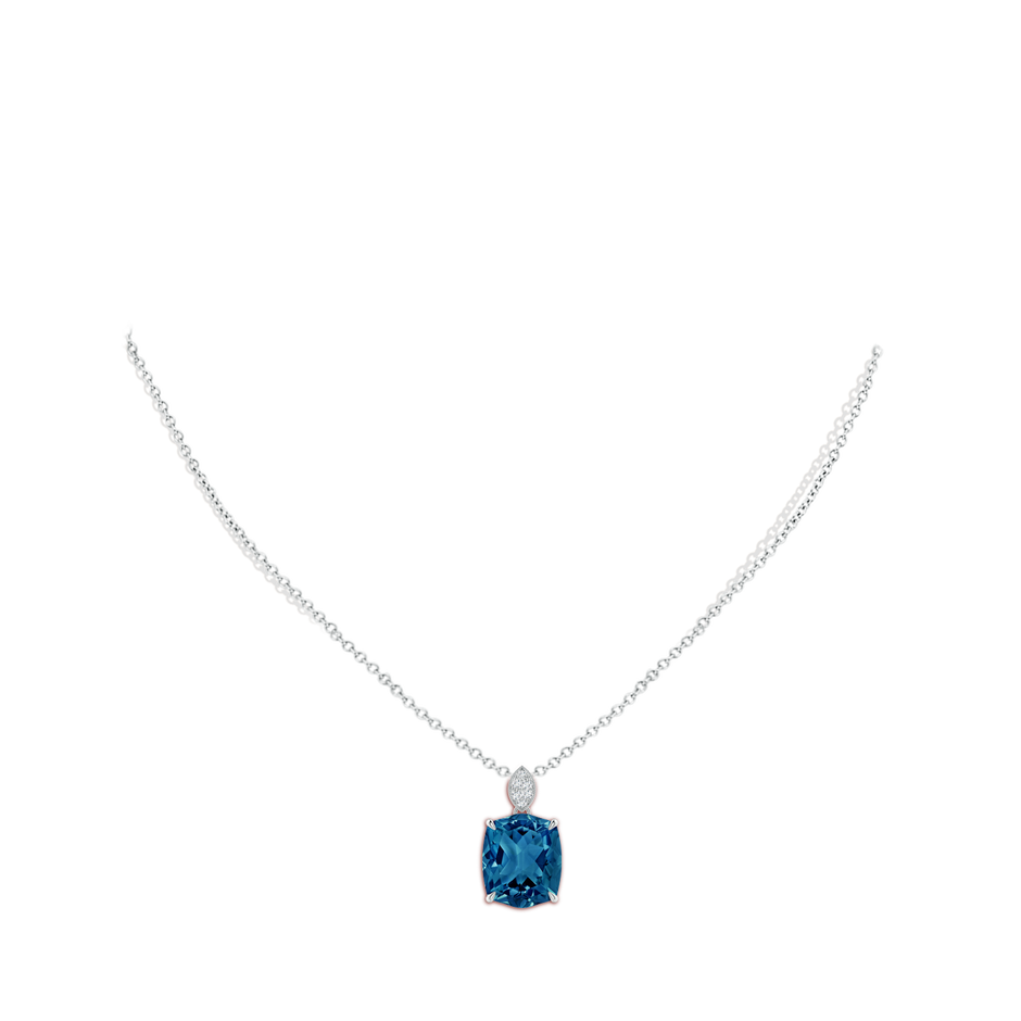 12x10mm AAAA Rectangular Cushion London Blue Topaz Leaf Bale Pendant in P950 Platinum body-neck