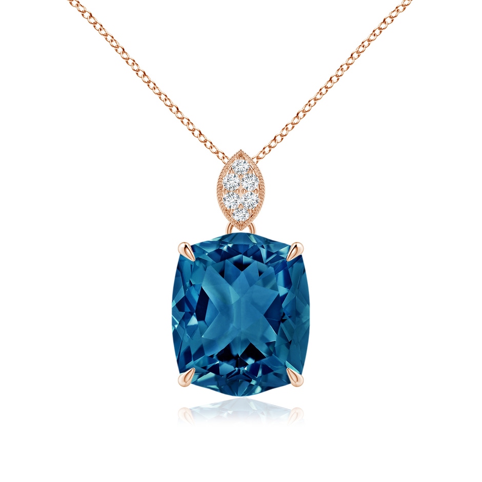 12x10mm AAAA Rectangular Cushion London Blue Topaz Leaf Bale Pendant in Rose Gold 
