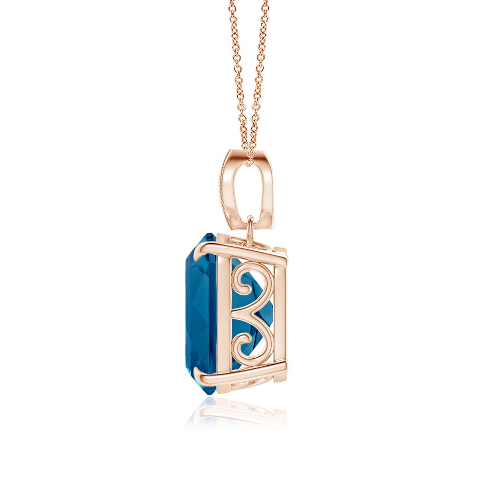 12x10mm AAAA Rectangular Cushion London Blue Topaz Leaf Bale Pendant in Rose Gold side-1