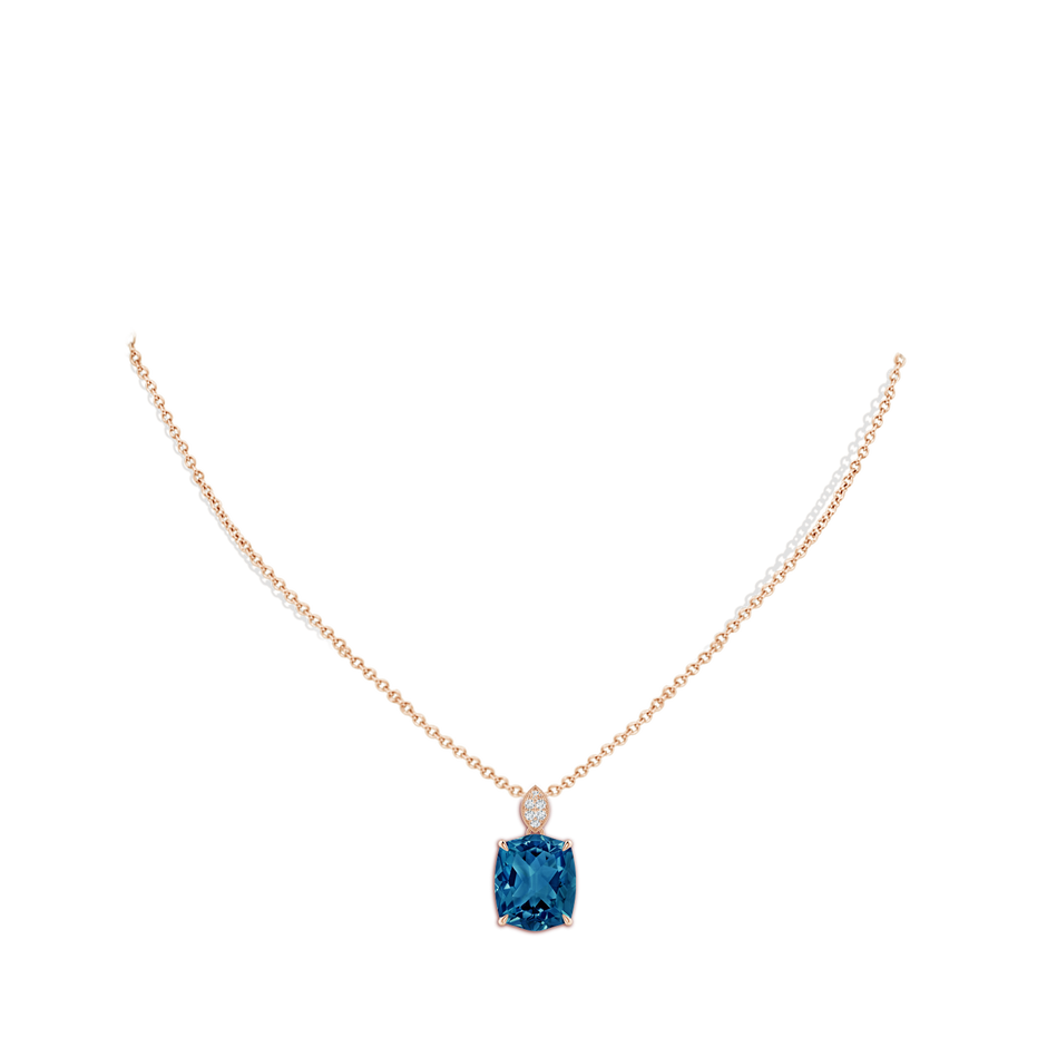12x10mm AAAA Rectangular Cushion London Blue Topaz Leaf Bale Pendant in Rose Gold body-neck