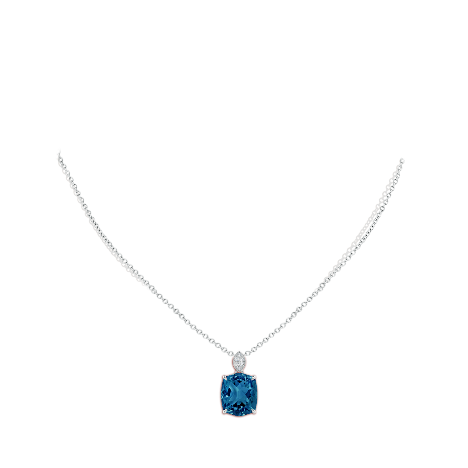 12x10mm AAAA Rectangular Cushion London Blue Topaz Leaf Bale Pendant in White Gold - body_neck