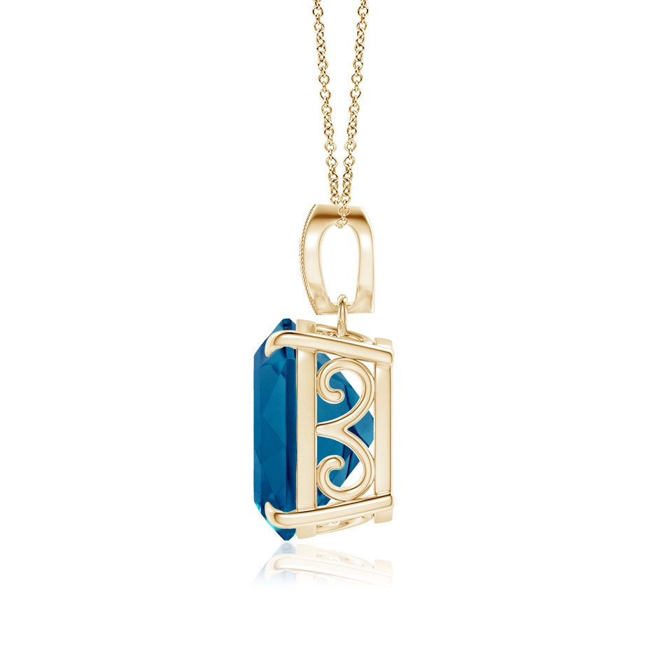 12x10mm AAAA Rectangular Cushion London Blue Topaz Leaf Bale Pendant in Yellow Gold side-1