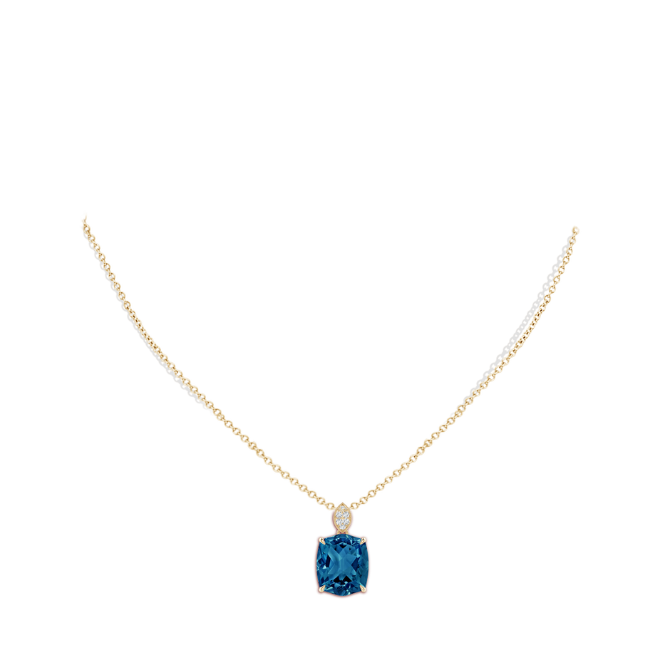 12x10mm AAAA Rectangular Cushion London Blue Topaz Leaf Bale Pendant in Yellow Gold body-neck