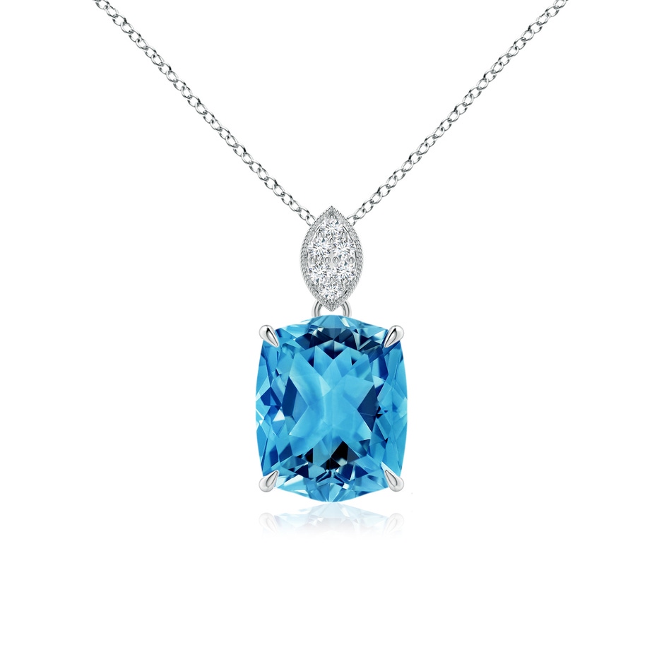 10x8mm AAAA Rectangular Cushion Swiss Blue Topaz Leaf Bale Pendant in P950 Platinum 