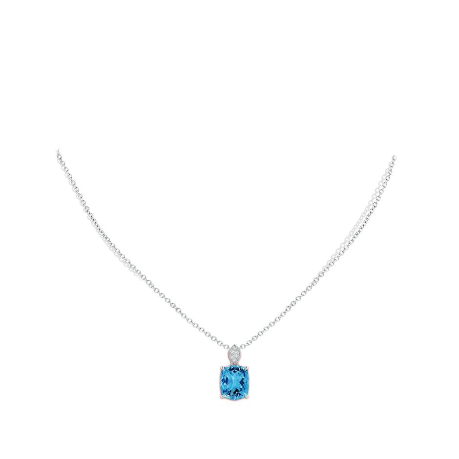 10x8mm AAAA Rectangular Cushion Swiss Blue Topaz Leaf Bale Pendant in P950 Platinum body-neck