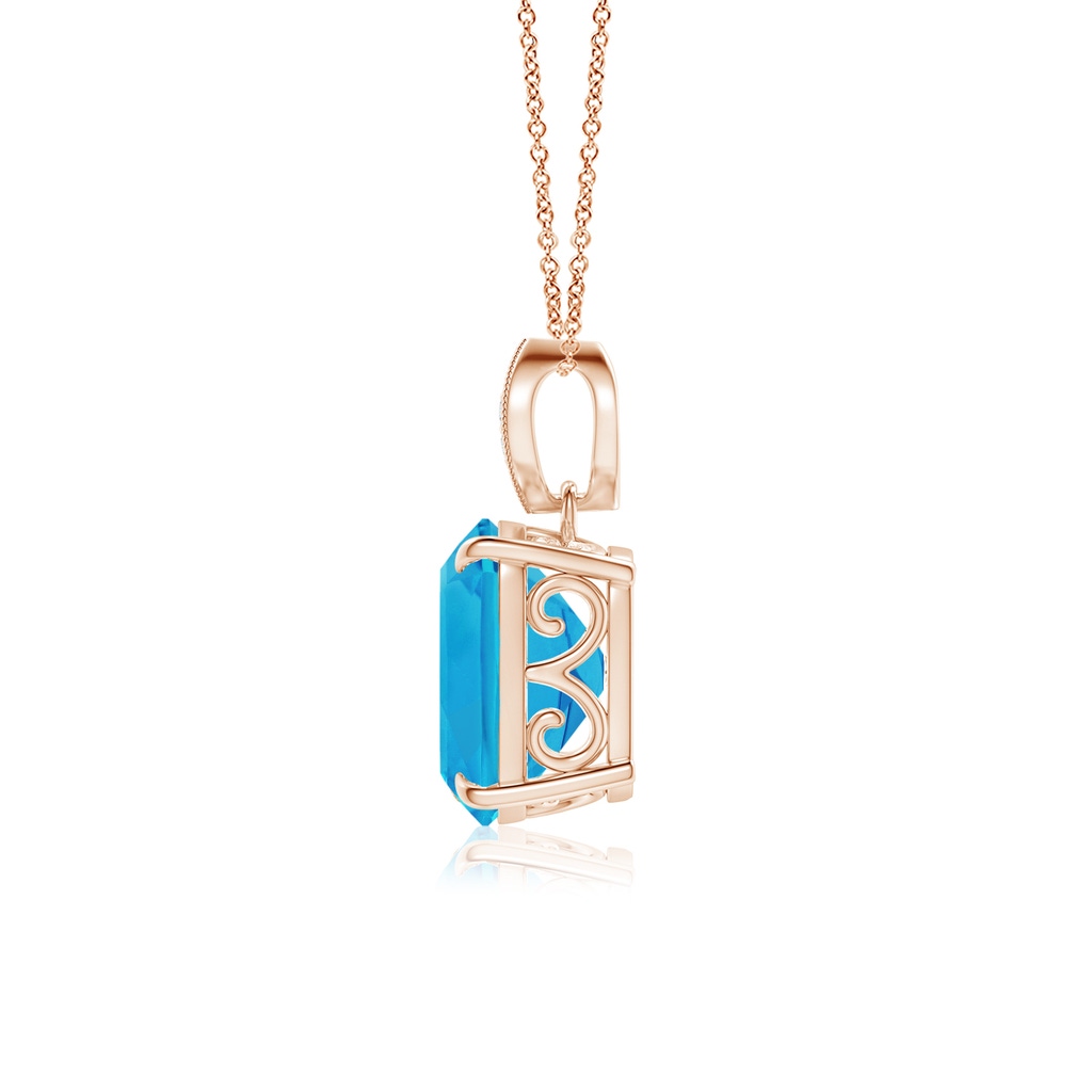 10x8mm AAAA Rectangular Cushion Swiss Blue Topaz Leaf Bale Pendant in Rose Gold - side_1