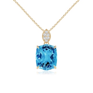 10x8mm AAAA Rectangular Cushion Swiss Blue Topaz Leaf Bale Pendant in Yellow Gold