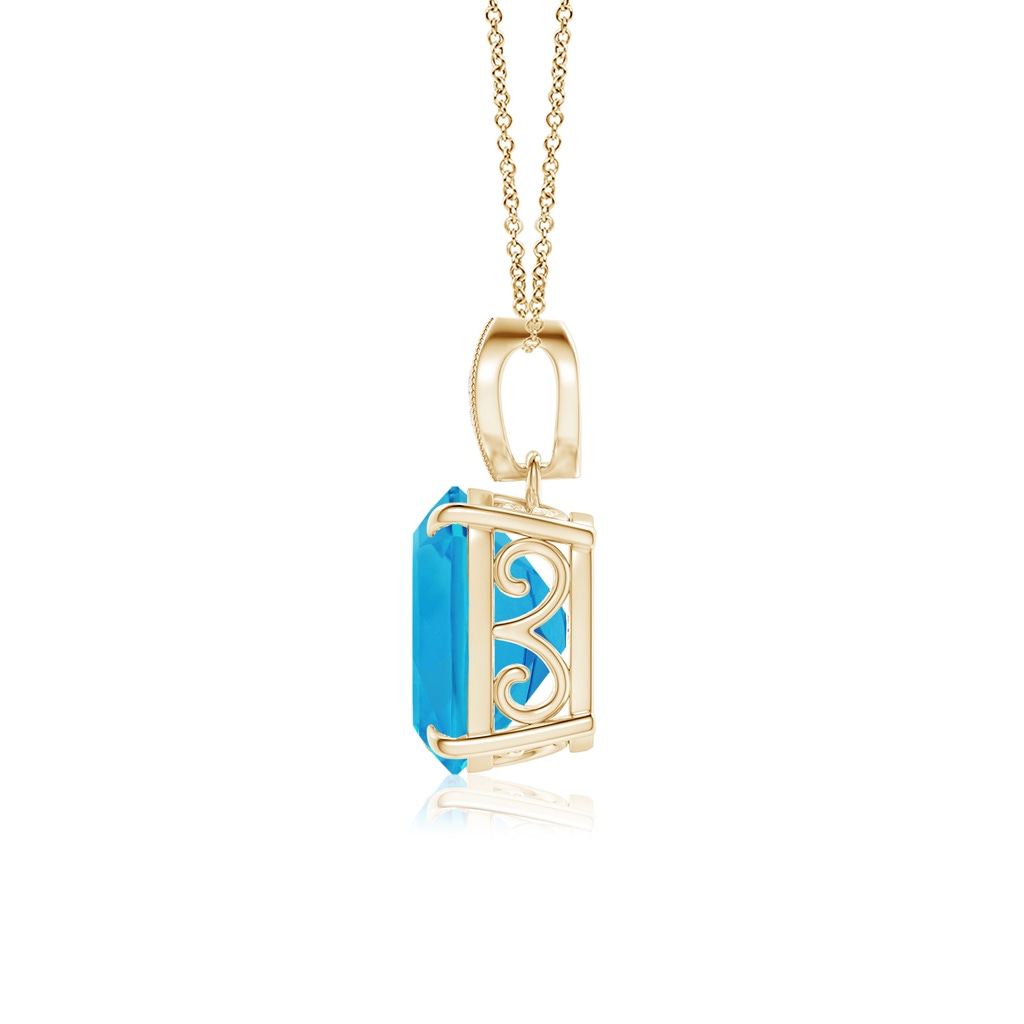 10x8mm AAAA Rectangular Cushion Swiss Blue Topaz Leaf Bale Pendant in Yellow Gold - side_1