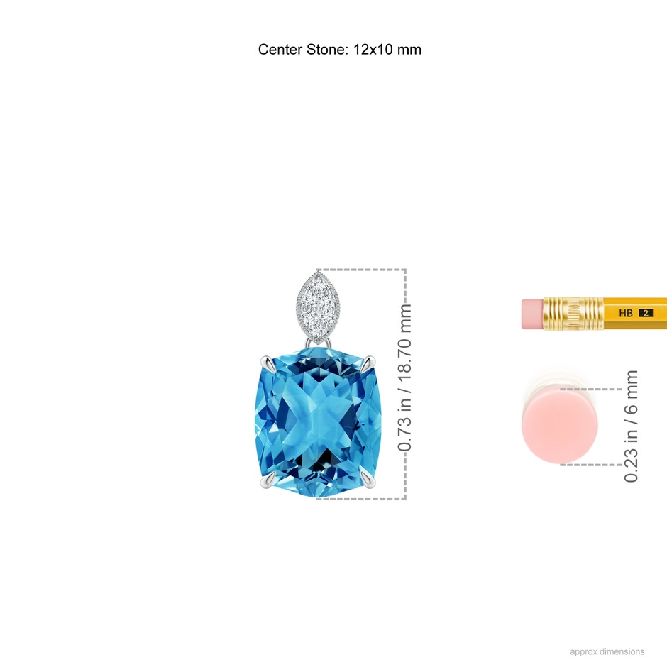12x10mm AAAA Rectangular Cushion Swiss Blue Topaz Leaf Bale Pendant in P950 Platinum ruler