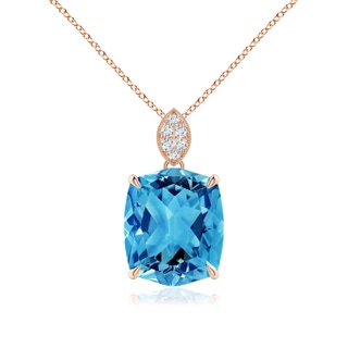 12x10mm AAAA Rectangular Cushion Swiss Blue Topaz Leaf Bale Pendant in Rose Gold