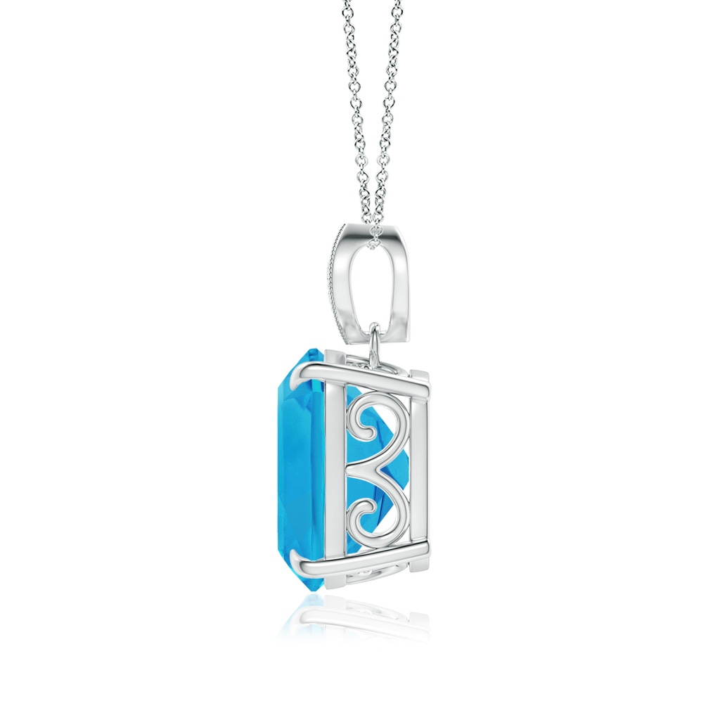 12x10mm AAAA Rectangular Cushion Swiss Blue Topaz Leaf Bale Pendant in White Gold - side_1