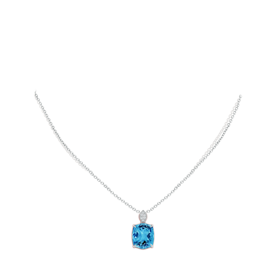 12x10mm AAAA Rectangular Cushion Swiss Blue Topaz Leaf Bale Pendant in White Gold body-neck