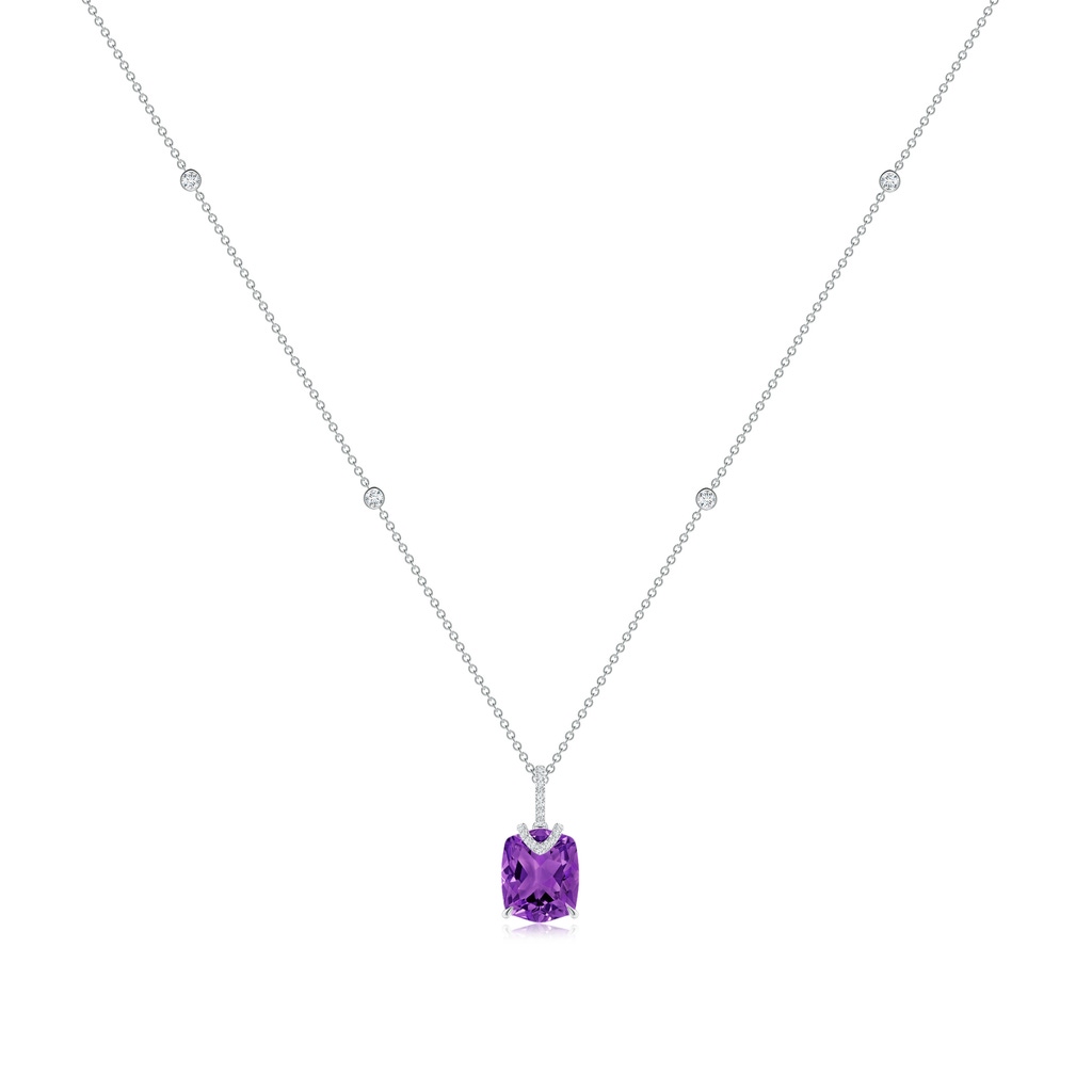 12x10mm AAAA Rectangular Cushion Amethyst Pendant with Diamonds in White Gold