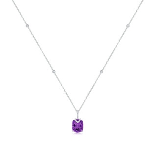 12x10mm AAAA Rectangular Cushion Amethyst Pendant with Diamonds in White Gold