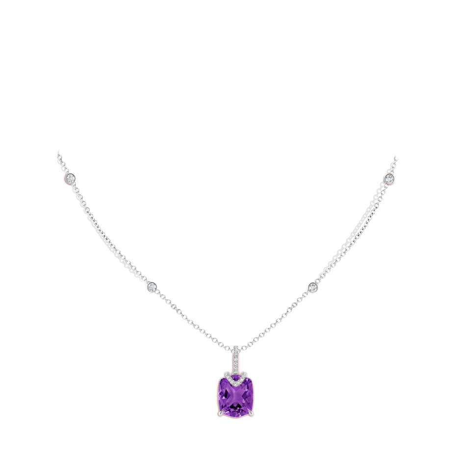 12x10mm AAAA Rectangular Cushion Amethyst Pendant with Diamonds in White Gold body-neck