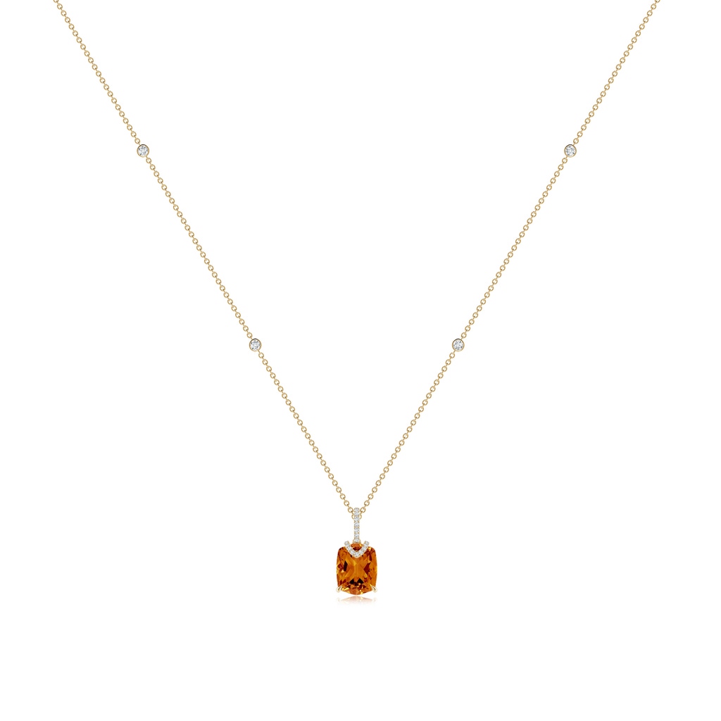 10x8mm AAAA Rectangular Cushion Citrine Pendant with Diamonds in Yellow Gold