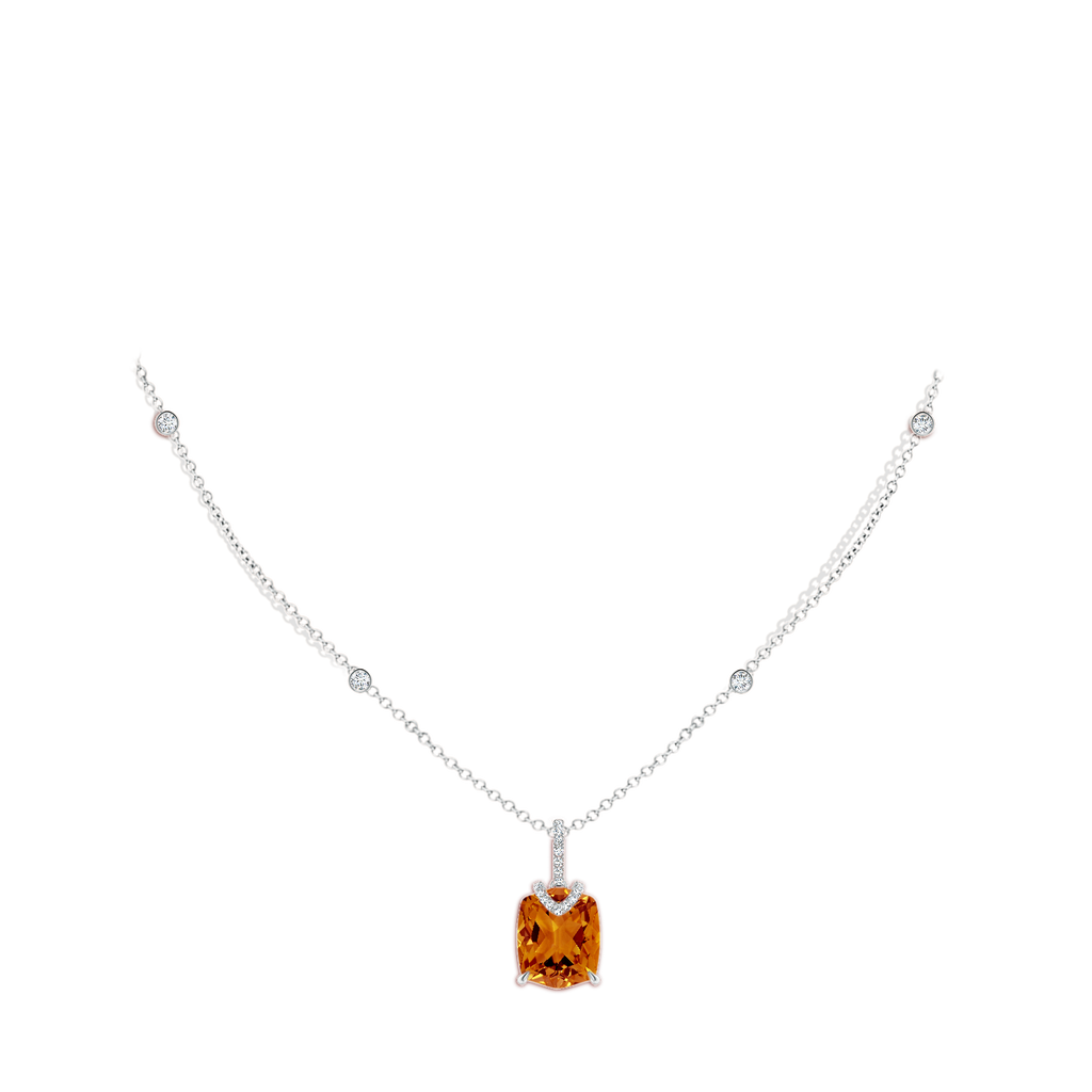 12x10mm AAAA Rectangular Cushion Citrine Pendant with Diamonds in White Gold Body-Neck