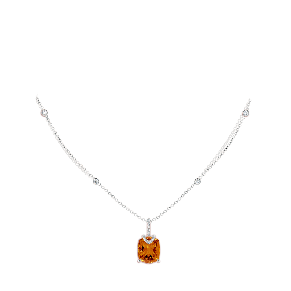 12x10mm AAAA Rectangular Cushion Citrine Pendant with Diamonds in White Gold body-neck