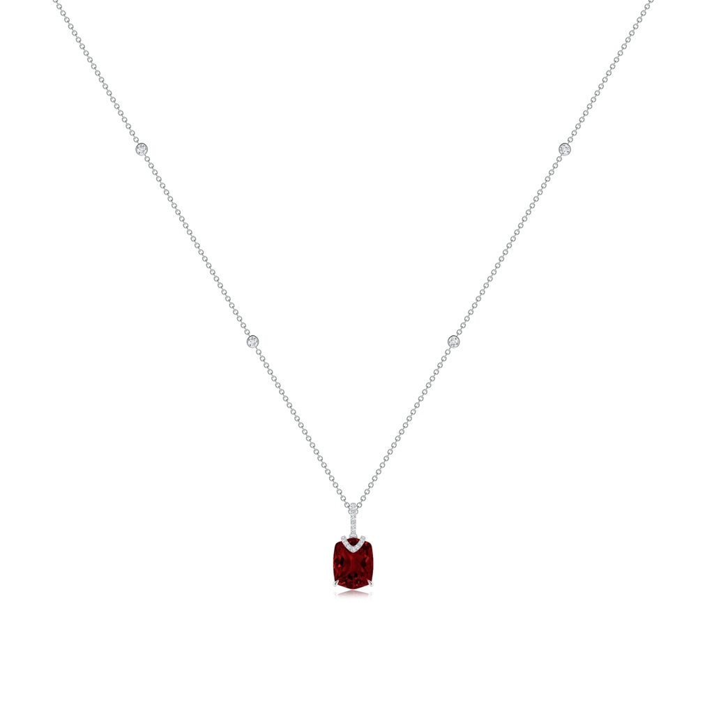 10x8mm AAAA Rectangular Cushion Garnet Pendant with Diamonds in White Gold