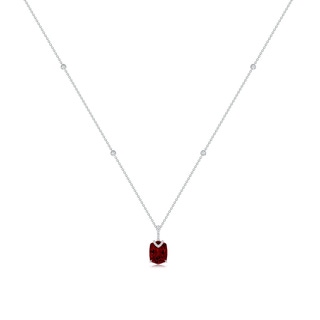 10x8mm AAAA Rectangular Cushion Garnet Pendant with Diamonds in White Gold