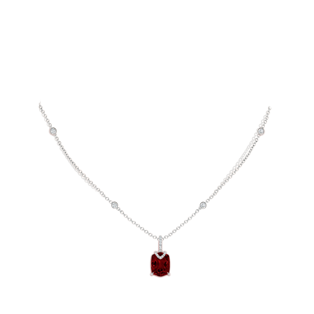 10x8mm AAAA Rectangular Cushion Garnet Pendant with Diamonds in White Gold Body-Neck