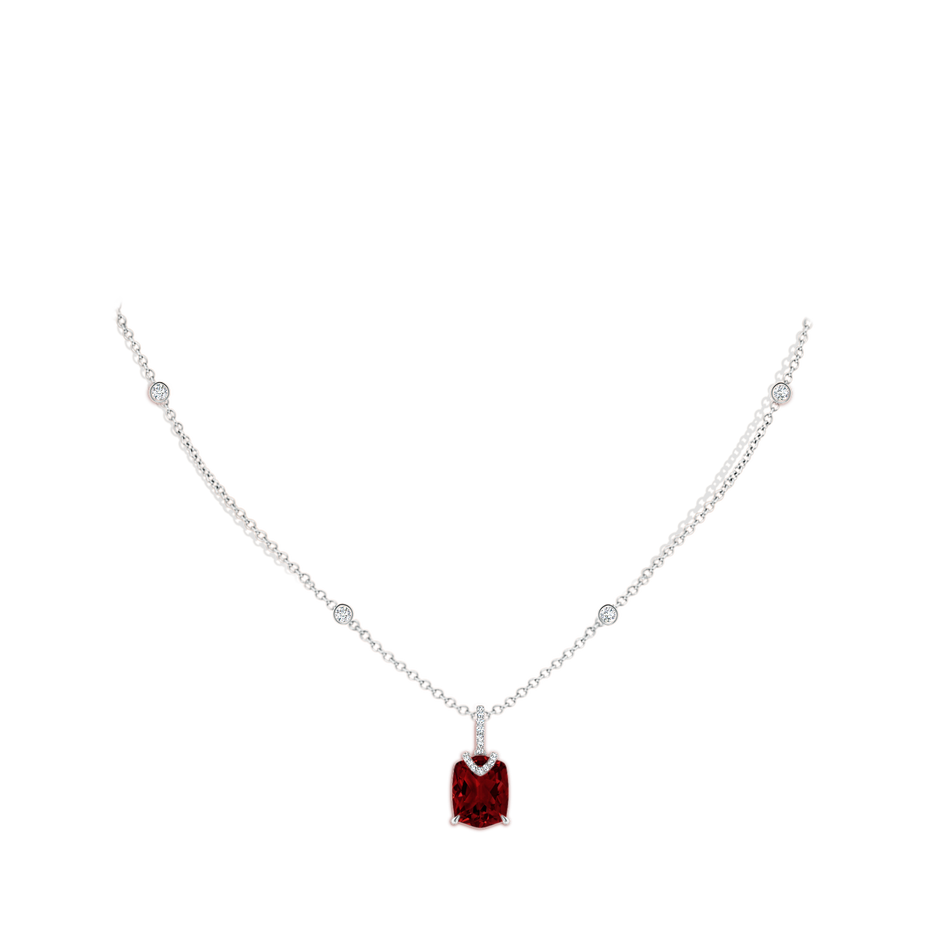 10x8mm AAAA Rectangular Cushion Garnet Pendant with Diamonds in White Gold body-neck