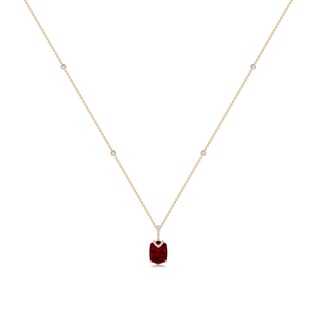 10x8mm AAAA Rectangular Cushion Garnet Pendant with Diamonds in Yellow Gold