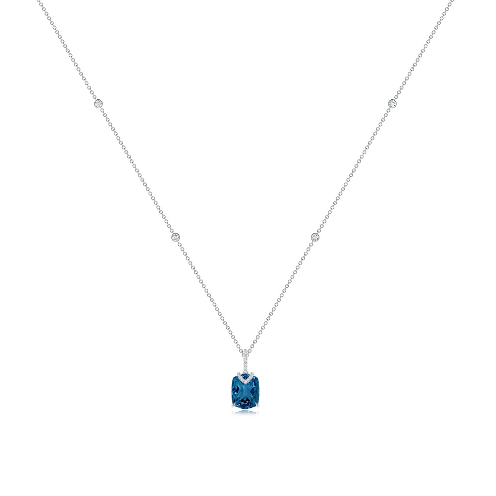 10x8mm AAAA Rectangular Cushion London Blue Topaz Pendant with Diamonds in White Gold