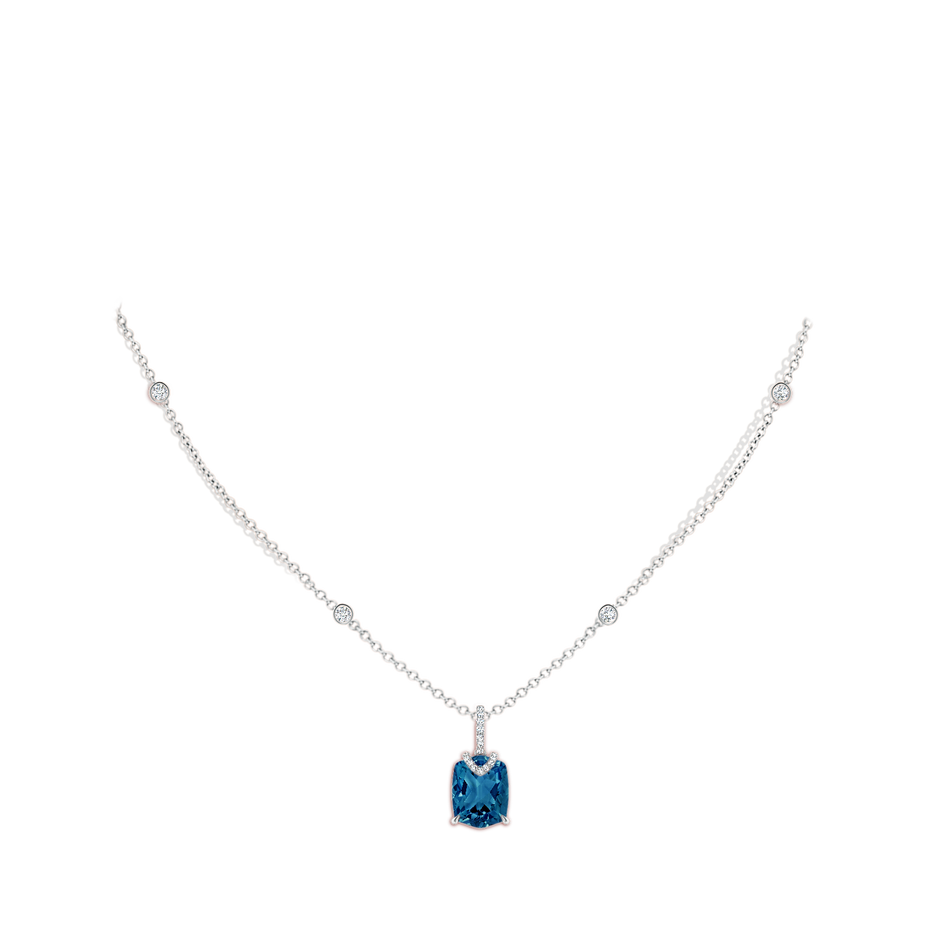 10x8mm AAAA Rectangular Cushion London Blue Topaz Pendant with Diamonds in White Gold body-neck