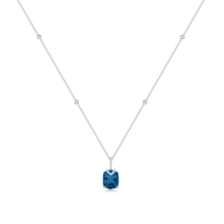 12x10mm AAAA Rectangular Cushion London Blue Topaz Pendant with Diamonds in White Gold