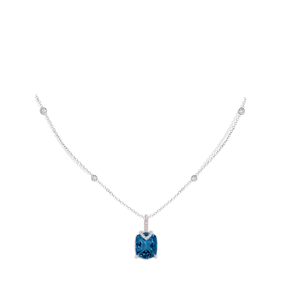 12x10mm AAAA Rectangular Cushion London Blue Topaz Pendant with Diamonds in White Gold body-neck