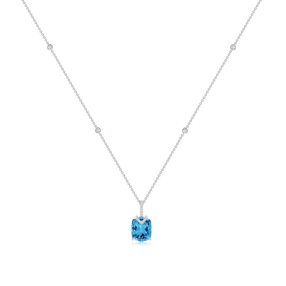 12x10mm AAAA Rectangular Cushion Swiss Blue Topaz Pendant with Diamonds in White Gold 