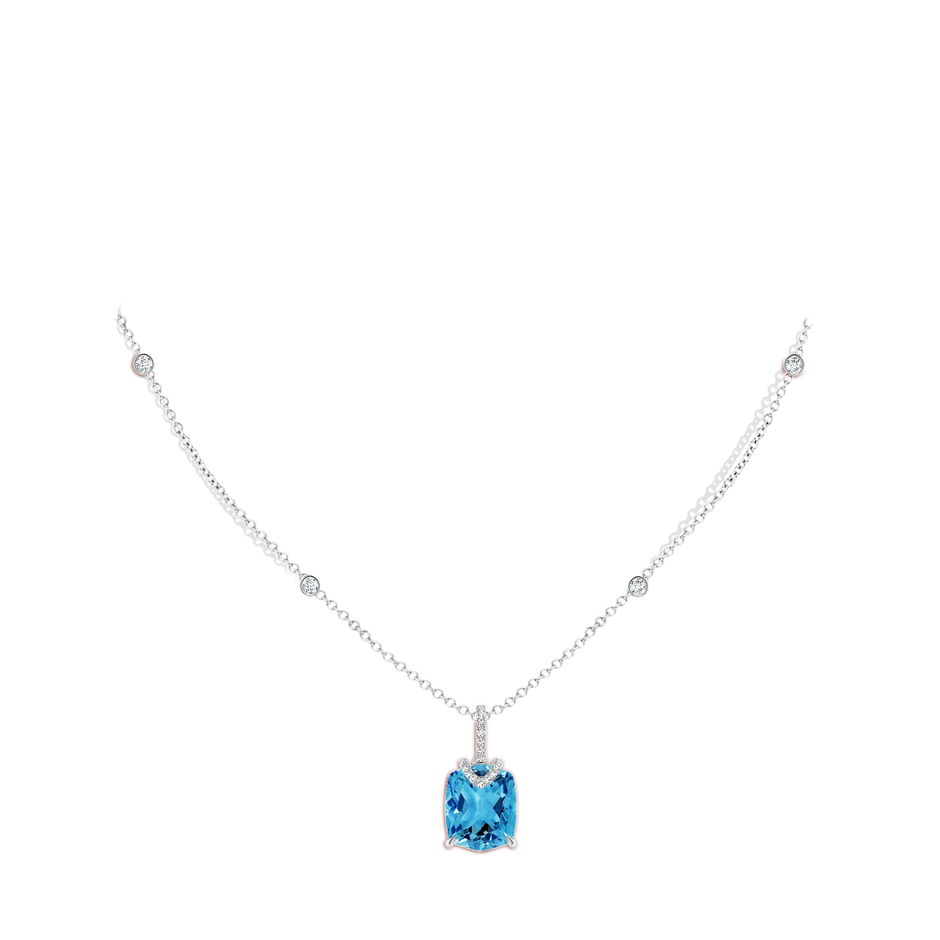 12x10mm AAAA Rectangular Cushion Swiss Blue Topaz Pendant with Diamonds in White Gold body-neck