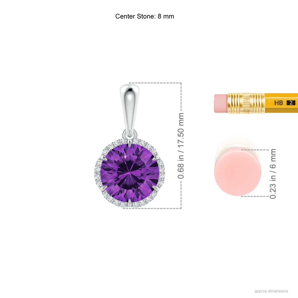 8mm AAAA Round Amethyst Floral Halo Pendant in White Gold Ruler