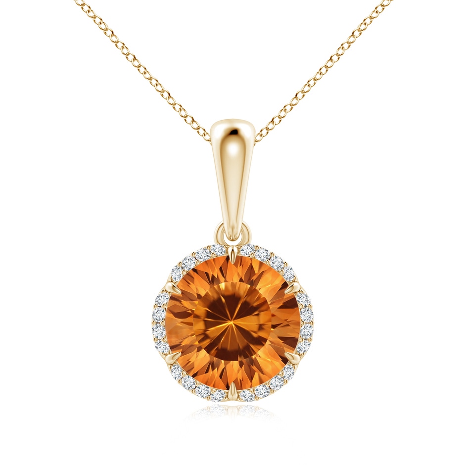 8mm AAAA Round Citrine Floral Halo Pendant in Yellow Gold 