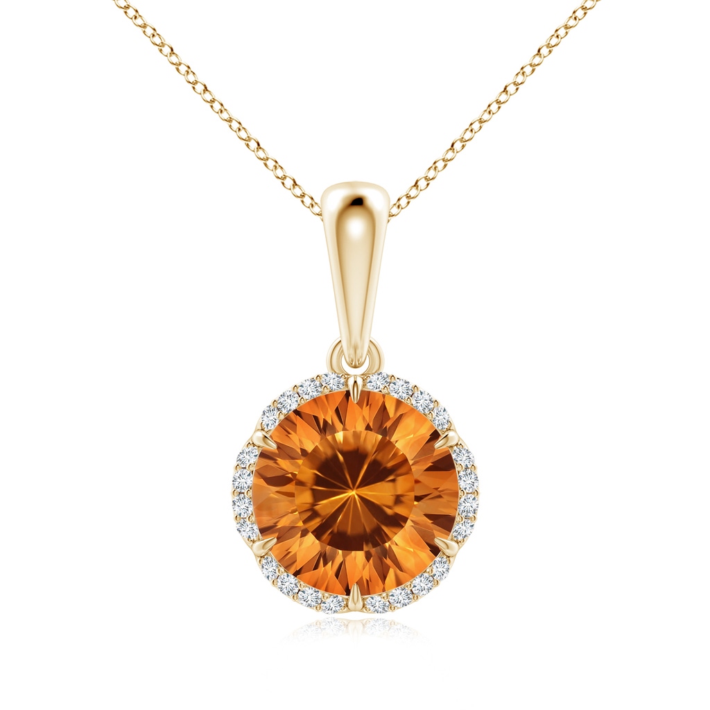 8mm AAAA Round Citrine Floral Halo Pendant in Yellow Gold
