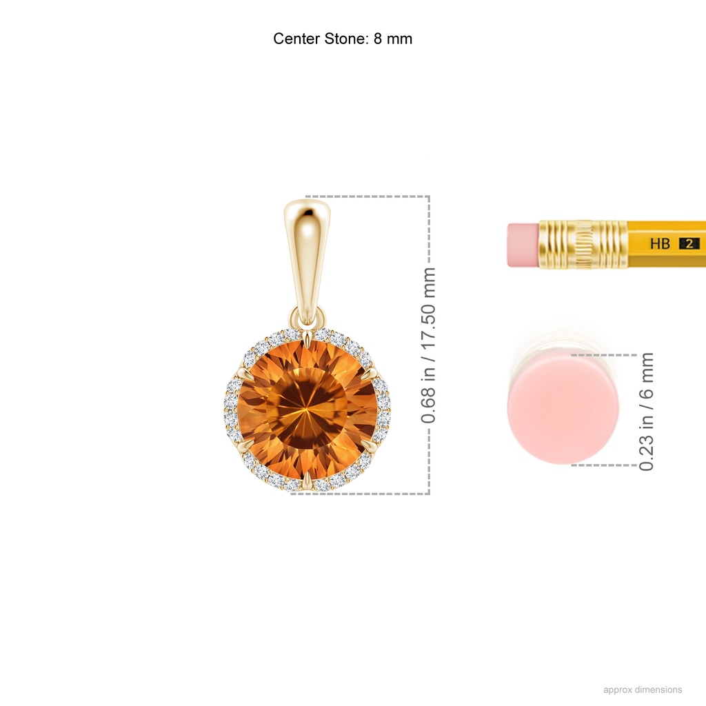 8mm AAAA Round Citrine Floral Halo Pendant in Yellow Gold Ruler