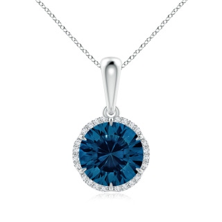 8mm AAAA Round London Blue Topaz Floral Halo Pendant in White Gold