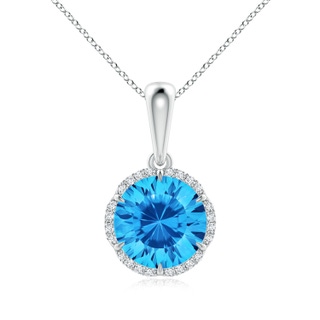 8mm AAAA Round Swiss Blue Topaz Floral Halo Pendant in P950 Platinum