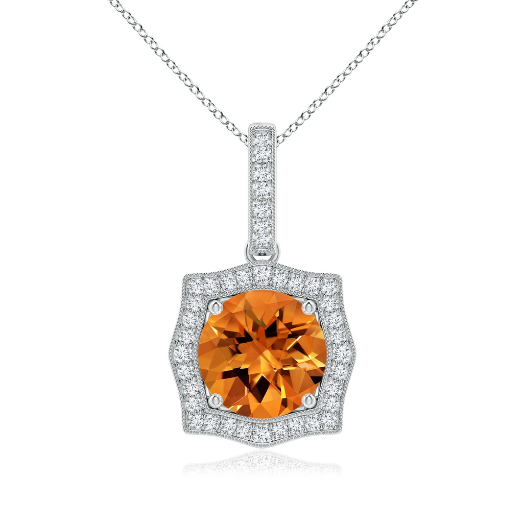 8mm AAAA Vintage Inspired Round Citrine Halo Pendant in P950 Platinum