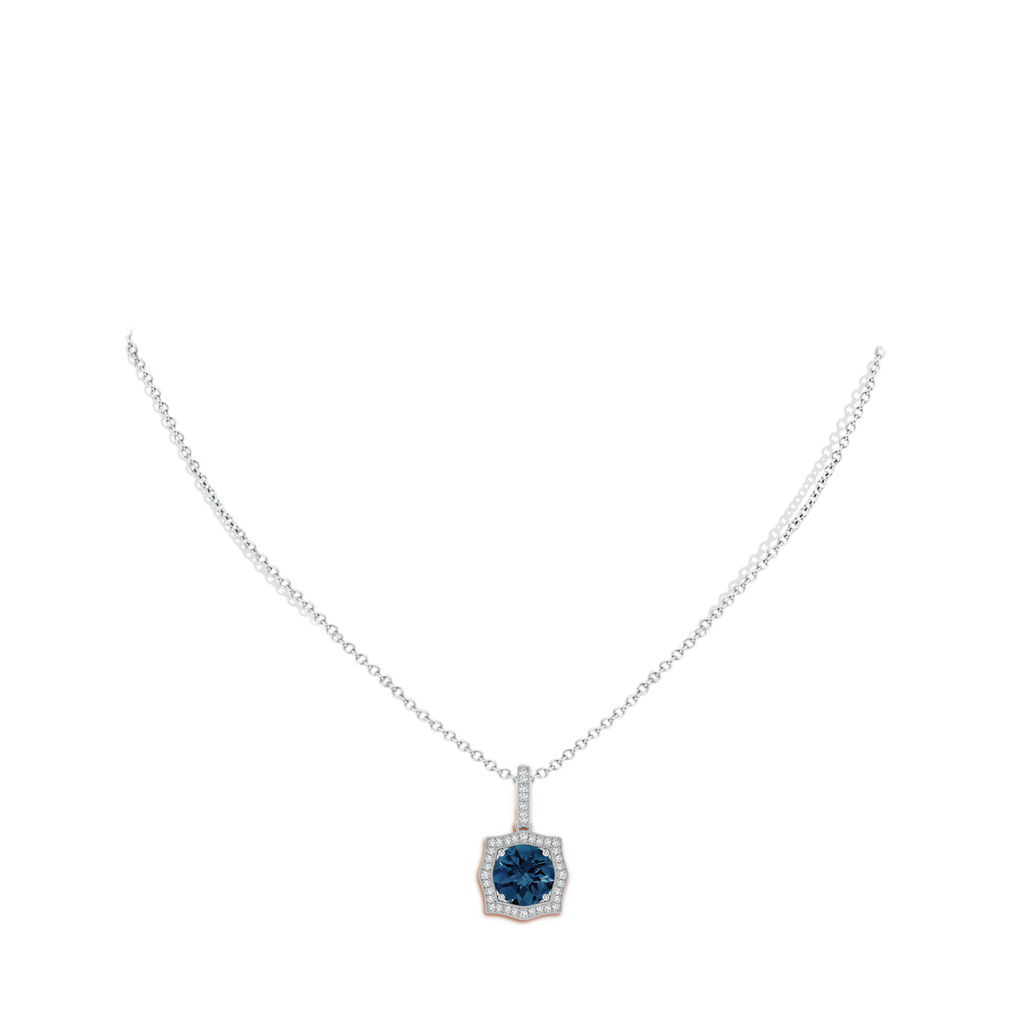 8mm AAAA Vintage Inspired Round London Blue Topaz Halo Pendant in P950 Platinum Body-Neck