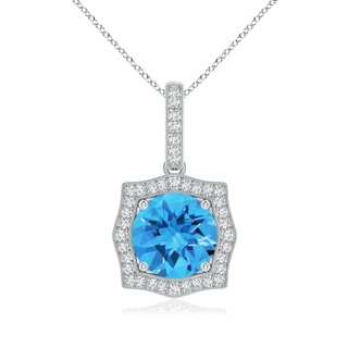 8mm AAAA Vintage Inspired Round Swiss Blue Topaz Halo Pendant in P950 Platinum