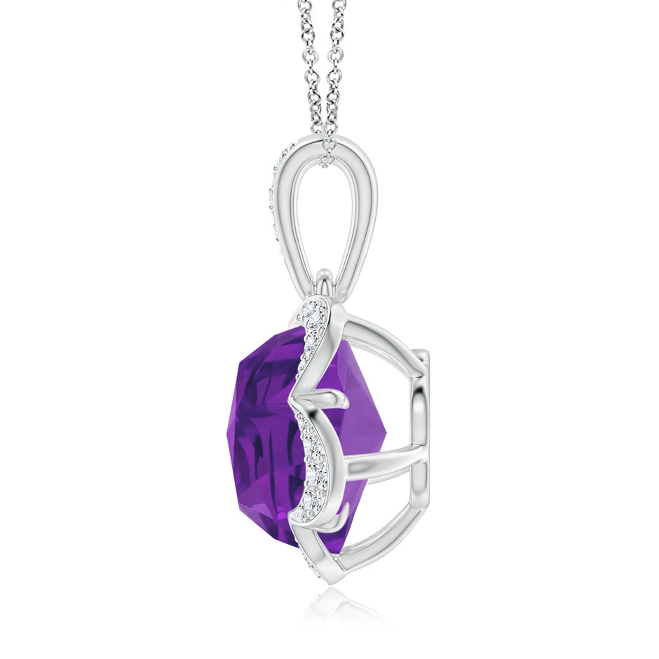 10mm AAAA Five-Petal Flower Amethyst Backset Halo Pendant in White Gold side-1